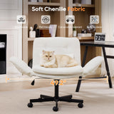 TCGBKAF White Criss Cross Chair with Adjustable Arms Chenille Swivel Vanity Chair with Side Pockets Ergonomic Cross Legged Office Chair with Wheels Adjustable Height Computer Desk Chair