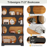 Tribesigns 71" Tall Bookcase, 4-Tier S-Shaped Bookshelf, Wood Decorative Storage Shelving