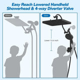 13'' High Pressure Rainfall Shower Head Combo, 5 Spray Modes, 10 Mode Handheld, All Metal 4-Way Diverter Arm