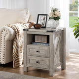 Nightstands Set of 2 with Charging Station, Farmhouse End Table 2 Drawers Shelf, Wood Side Cabinet for Bedroom