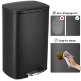 Homfa 13 Gallon (50L) Rectangular Trash Can Stainless Steel Kitchen Garbage Can W/ Lid Black