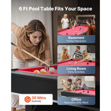 SucceBuy 6 ft Pool Table Adjustable Feet Game Table Includes Ball Cue