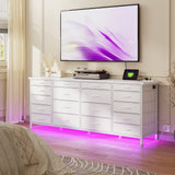 EnHomee Large Capacity 63 Inch Dresser w/ 18 Deep Drawers LED Lighting