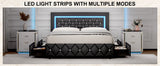 Queen Bed Frame w/LED Lights, Modern Platform Bed w/Diamond Headboard