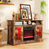 TV Stand with Electric Fireplace LED Lights Remote Controls Storage Cabinets