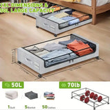 Stozle 1Pack/2Pack Under Bed Storage Boxes With Wheels, Large Capacity