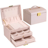 1pcs Multi Functional Three Layer Leather Drawer Style Jewelry Box Earrings
