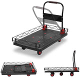 2 IN 1 Silent TPR Wheels Hand Trucks W/Steel Wire Fence Fold Pull Goods Cart