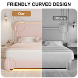 Full Size LED Bed Frame with Storage Drawers, Rounded Headboard