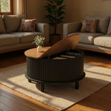 Round Coffee Table Wooden Flip-Top Coffee Table w/ Storage for Bedroom
