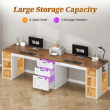 Farmhouse Style 96.5 Inch Double Computer Desk 2 Person with Drawers Storage Shelves