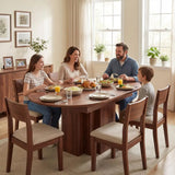 Round Dining Table, 45.361 Space Saving Oval Kitchen Table with SelfStoring Butterfly Leaf