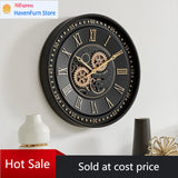 24 Inch Wall Clock with Moving Gears, Black Gold Roman Numeral Wall Clocks