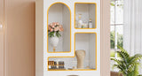 70.87" Tall Geometric Bookshelf, White Arched Bookcase with 5 Irregular Storage Shelves