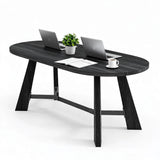 6-8 Person Oval Conference Table, Rustic Black 70.86"W Modern Boardroom Desk Office Meeting Room