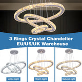 Crystal Ceiling Chandelier 3 Rings Hanging Chandelier In The Living Room