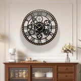 Large Industrial Gear Wall Clock With Wooden Frame For Living Room Office