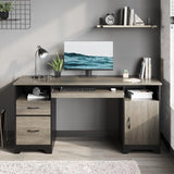 59” Industrial Wood Executive Desk with 2 Drawers And Storage Cabinet