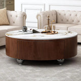 Modern Coffee Table with 2 Drawers and faux Marble Top for Living Room