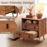 3-in-1 Bedroom Nightstand, Practical Side Table with 2 Drawers & Iron Legs