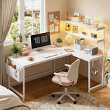 EnHomee Reversible L Shaped Desk Computer Desk with LED Light & Power