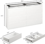 8 Drawer Dresser with LED Light, Modern Chest of Drawers with Hidden Handles and Glass Top for Bedroom