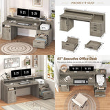 Executive Computer Desk with 3 Drawers amp Storage Shelves, 65 Inch Home Office Desk