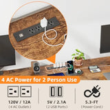 T-Shaped 2 Person Desk with Power Outlet Long Two Person Gaming Table with LED