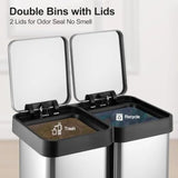 16 Gallon Dual Compartment Trash Can, 60L 2x30L Stainless Steel Step Trash and Recycling Bin,