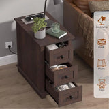 3-Drawe Wooden Storage Nightstand  with Charging Station for Living Room