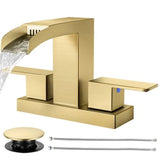 Bathroom Faucets for Sink 3 Hole Brushed Bathroom Sink Faucet Square with Pop-Up Drain 2 Handle and 2 Supply Hoses Lead-Free St