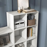 Stackable 4-Cube Storage Organizer Shelves, Wood Bookcase for Cubby Bins