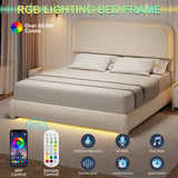 Full Size LED Bed Frame with Storage Drawers, Rounded Headboard