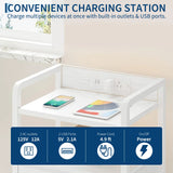 Industrial  Nightstand with Built-in Charging Station, 2 Drawers & LED Lights