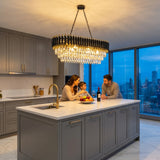Modern Black & Gold Crystal Chandelier, 3-Tier K9 Oval Crystal Chandelier for Kitchen