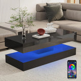 Modern Stylish Coffee Table w/ LED lights, Double-Layer Design for Living Room