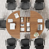 43-59 Inch Walnut Oval Meeting Table with Storage, Suitable for 4-6 People