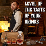 Whiskey Gift Set, 14 Pcs - Whiskey Decanter + Wooden Smoker + Old Fashioned Glasses