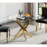 36 Inch Square Tempered Glass Dining Table with Gold Legs for Small Spaces Kitchen
