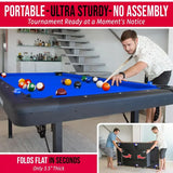 6, 7, or 8 ft Billiards Tables, Portable Pool Table Includes Full Set of Balls