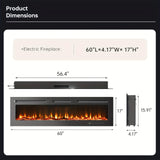 50/60-inch Smart Electric Fireplace Heater, Wall-mounted Or Built-in Fireplace