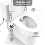 Bidet Attachment for Toilet, Non-Electric Dual Nozzle for Frontal & Rear Wash, Adjustable Water Pressure