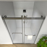 Sliding Frameless Shower Door Matte Black Clear Glass MD DC PRINT
