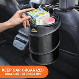 Car Trash Can, 3.3 Gallon Pop-Up Garbage Bin, Waterproof, Loop for Hanging, Velcro Base, Washable,