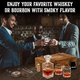 Whiskey Gift Set, 14 Pcs - Whiskey Decanter + Wooden Smoker + Old Fashioned Glasses