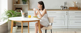 JHK Ergonomic Round Dining Chairs Set of 2 Plush Fabric Kitchen Chairs with Curved Backres
