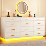 12 Drawer Dresser for Bedroom, 63'with Power Outlets & LED Lights