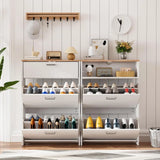 Shoe Cabinet Storage for Entryway Ultra Slim w/ 2 Flip &1Drop-Down Drawers