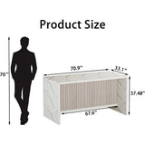 Large 70.9 LED Marble Dining Table for 4-6, Suitable for Kitchen, Dining, Living Room in White with Grille Design