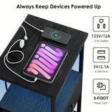 Night Stand Set Of 2 With Charging Station, LED Nightstand W/ Fabric Drawers